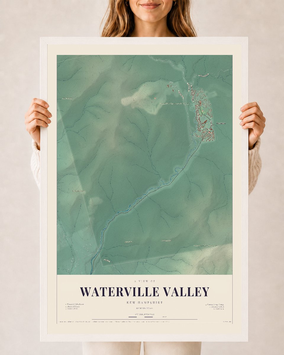 NH Current Atlas 2026 | Waterville Valley | 24" x 36" | W/ White Ayous Wood Frame
