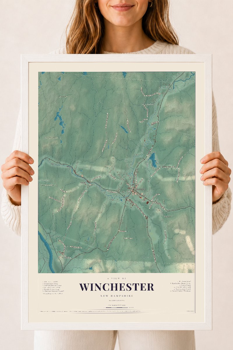 NH Current Atlas 2026 | Winchester | 18" x 24" | W/ White Ayous Wood Frame