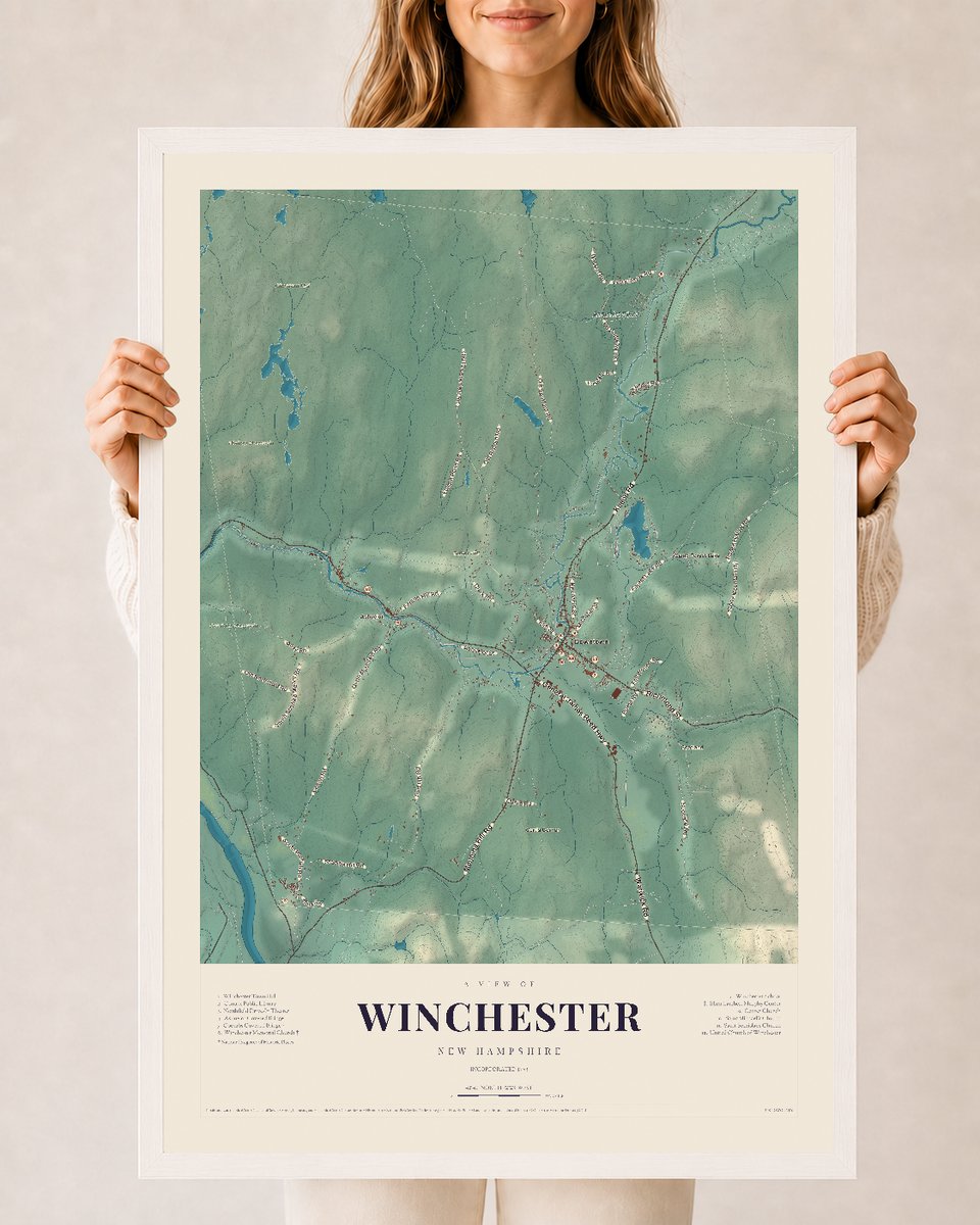 NH Current Atlas 2026 | Winchester | 24" x 36" | W/ White Ayous Wood Frame