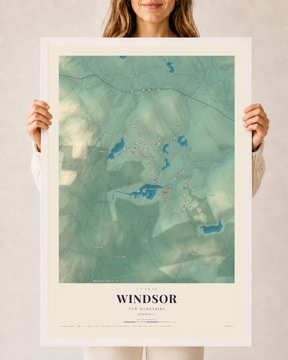 NH Current Atlas 2026 | Windsor | 24" x 36" | W/ White Ayous Wood Frame