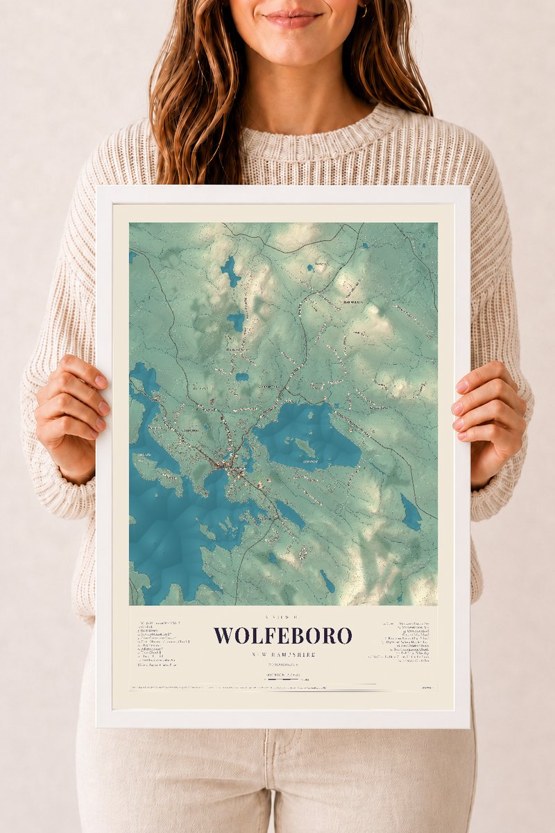 NH Current Atlas 2026 | Wolfeboro | 12" x 18" | W/ White Ayous Wood Frame