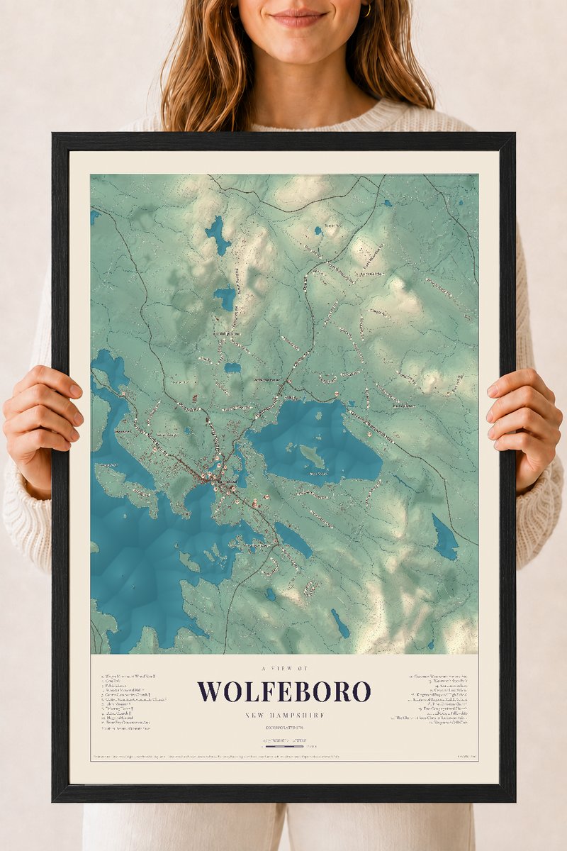 NH Current Atlas 2026 | Wolfeboro | 18" x 24" | W/ Black Ayous Wood Frame