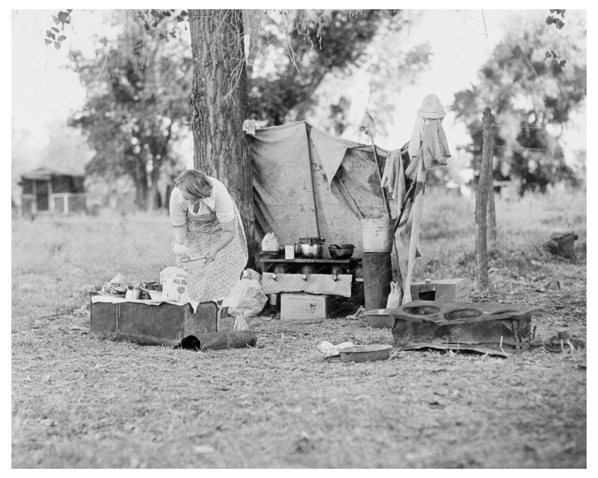 Oklahoma Drought Refugee Outdoor Cooking Marysville California August 1935 Vintage Photo - Available at KNOWOL