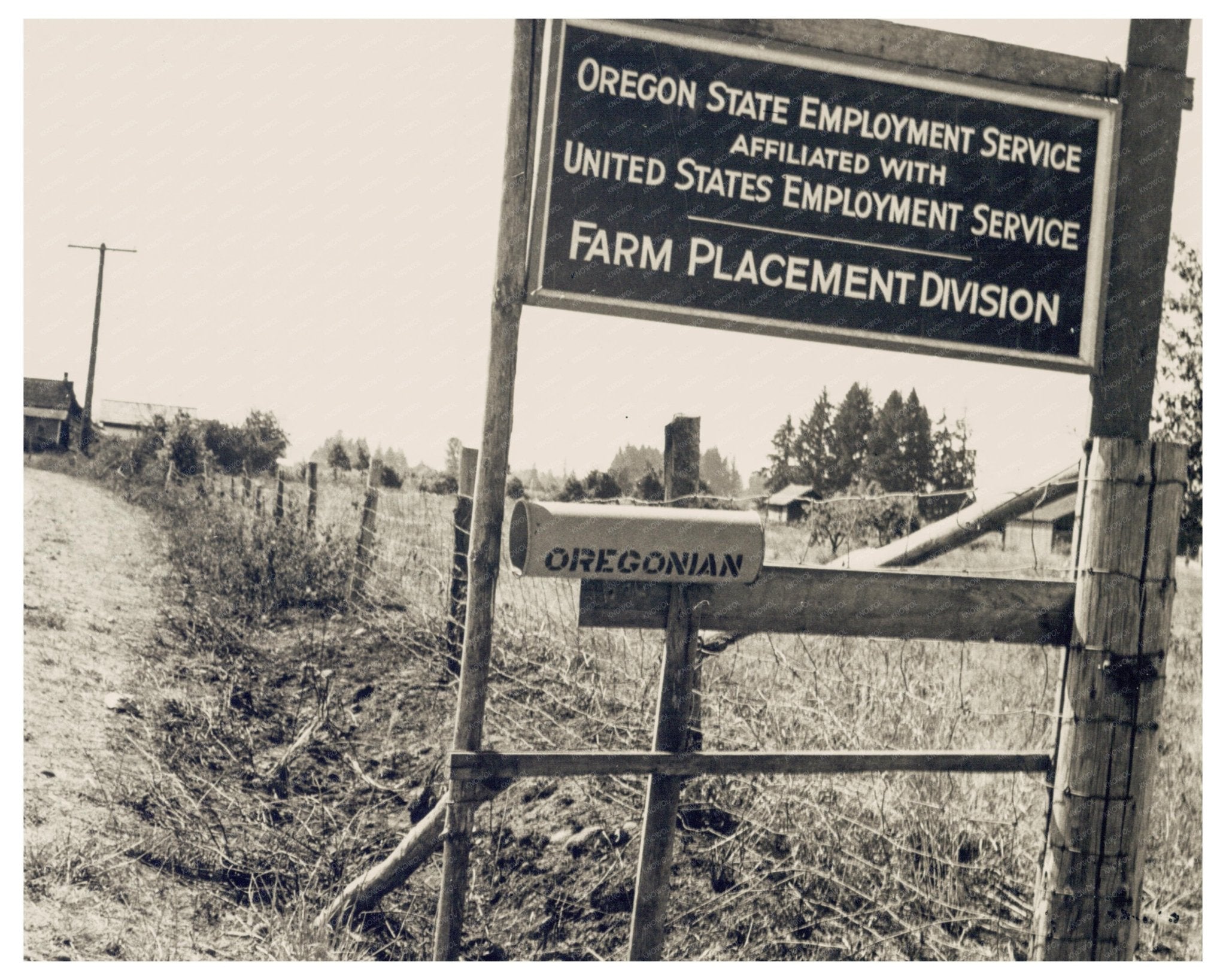 Oregon State Employment Services Farm Placement Division Sign August 1939 Vintage Image - Available at KNOWOL