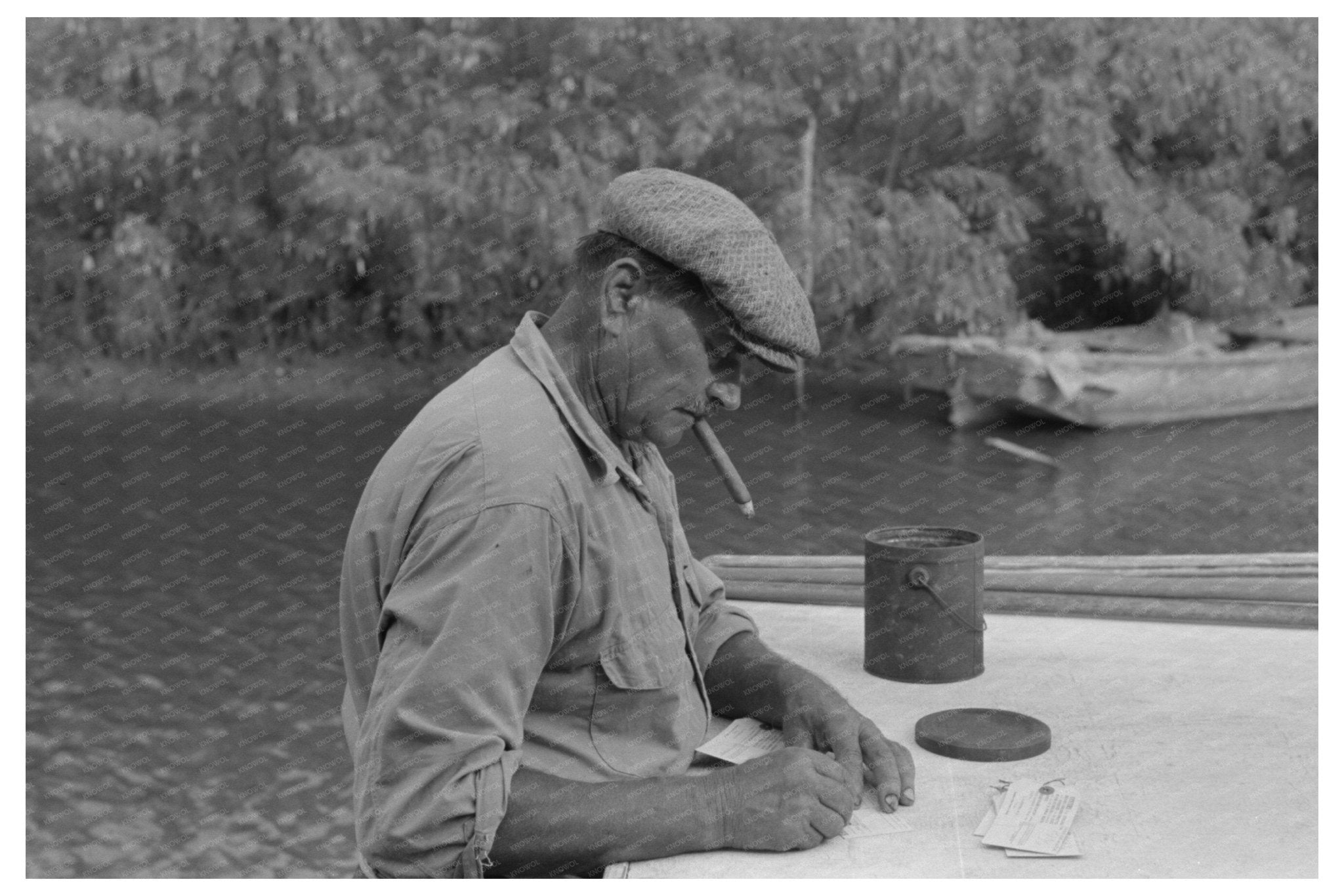 Oyster Shipper Prepares Tags in Olga Louisiana 1938 - Available at KNOWOL