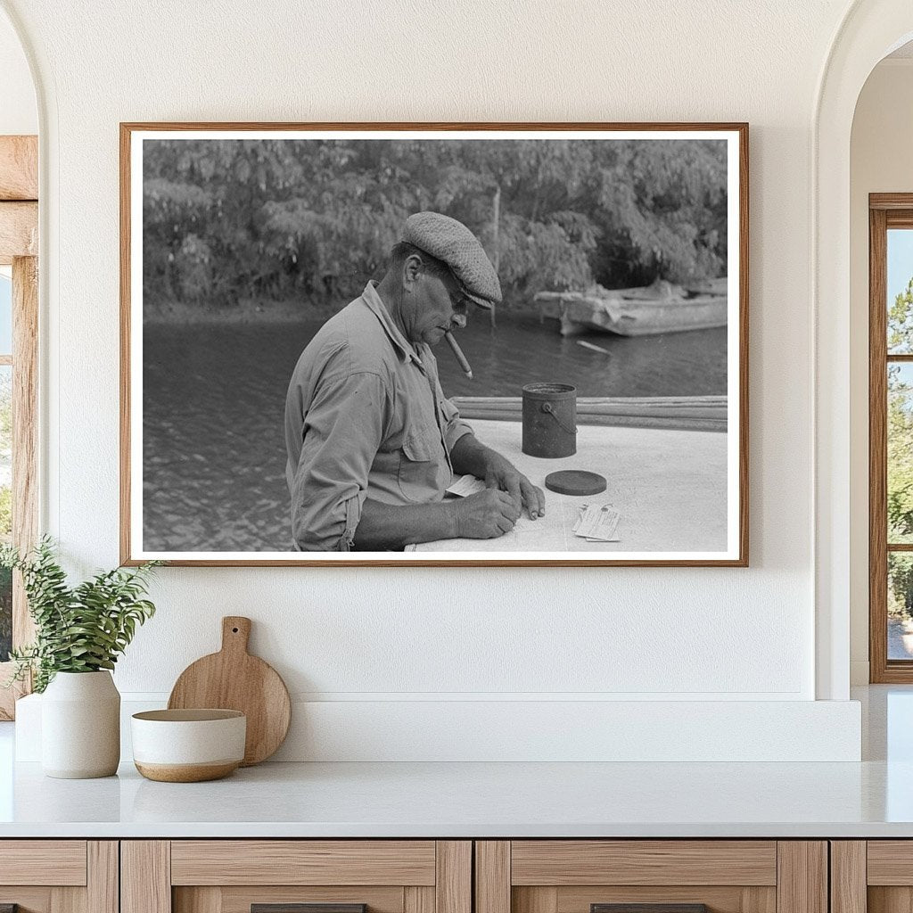 Oyster Shipper Prepares Tags in Olga Louisiana 1938 - Available at KNOWOL