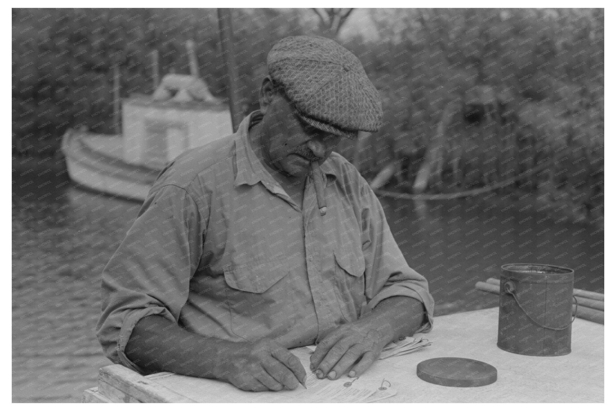 Oyster Shipper Preparing Tags in Olga Louisiana 1938 - Available at KNOWOL