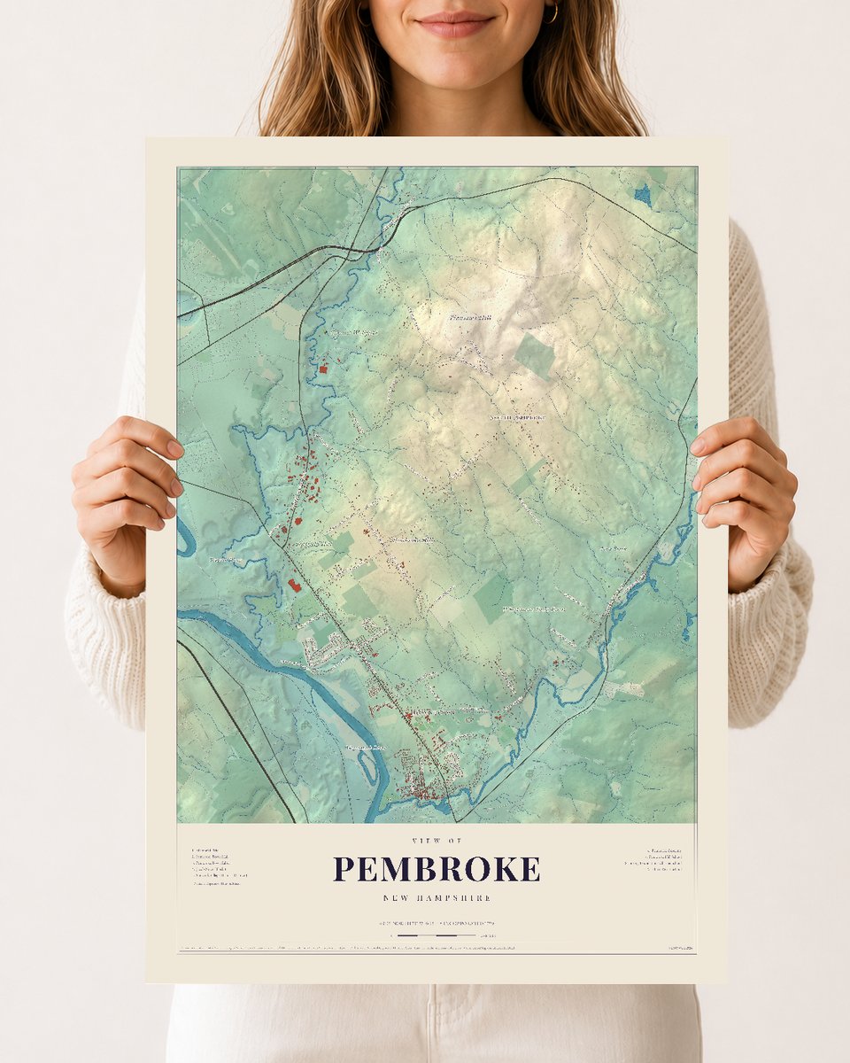 Pembroke, New Hampshire map print, 12 x 18 archival matte print