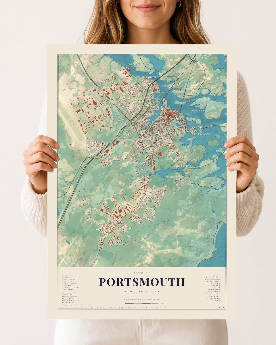 Portsmouth, New Hampshire map print, 12 x 18 archival matte print