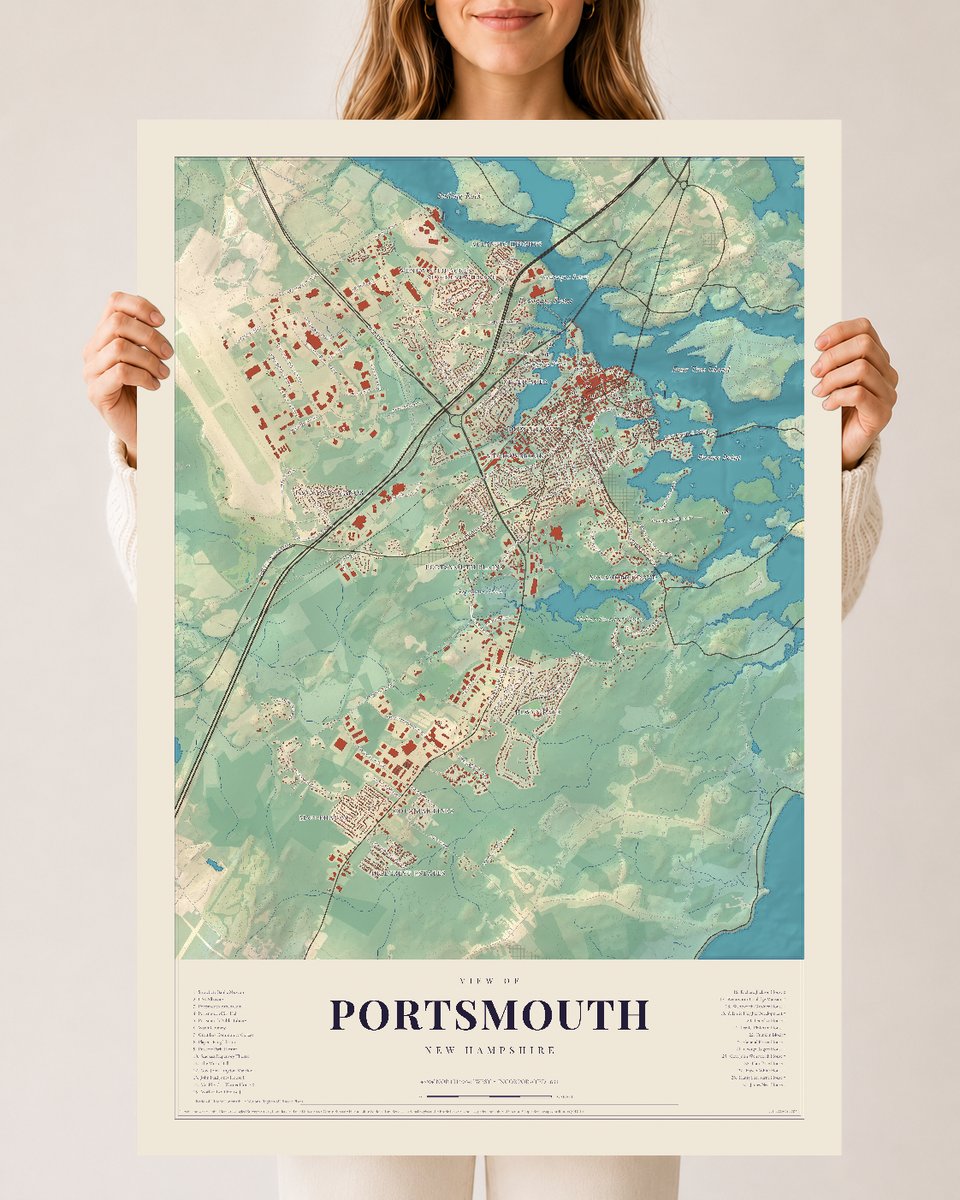 Portsmouth, New Hampshire map print, 24 x 36 archival matte print