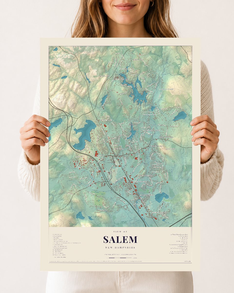 Salem, New Hampshire map print, 12 x 18 archival matte print