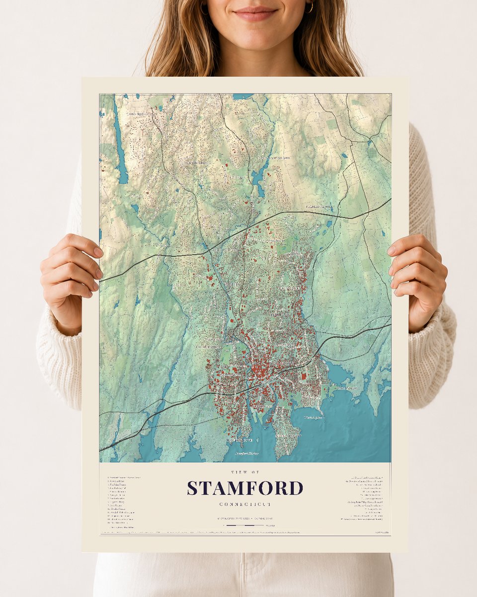 Stamford, Connecticut map print, 12 x 18 archival matte print