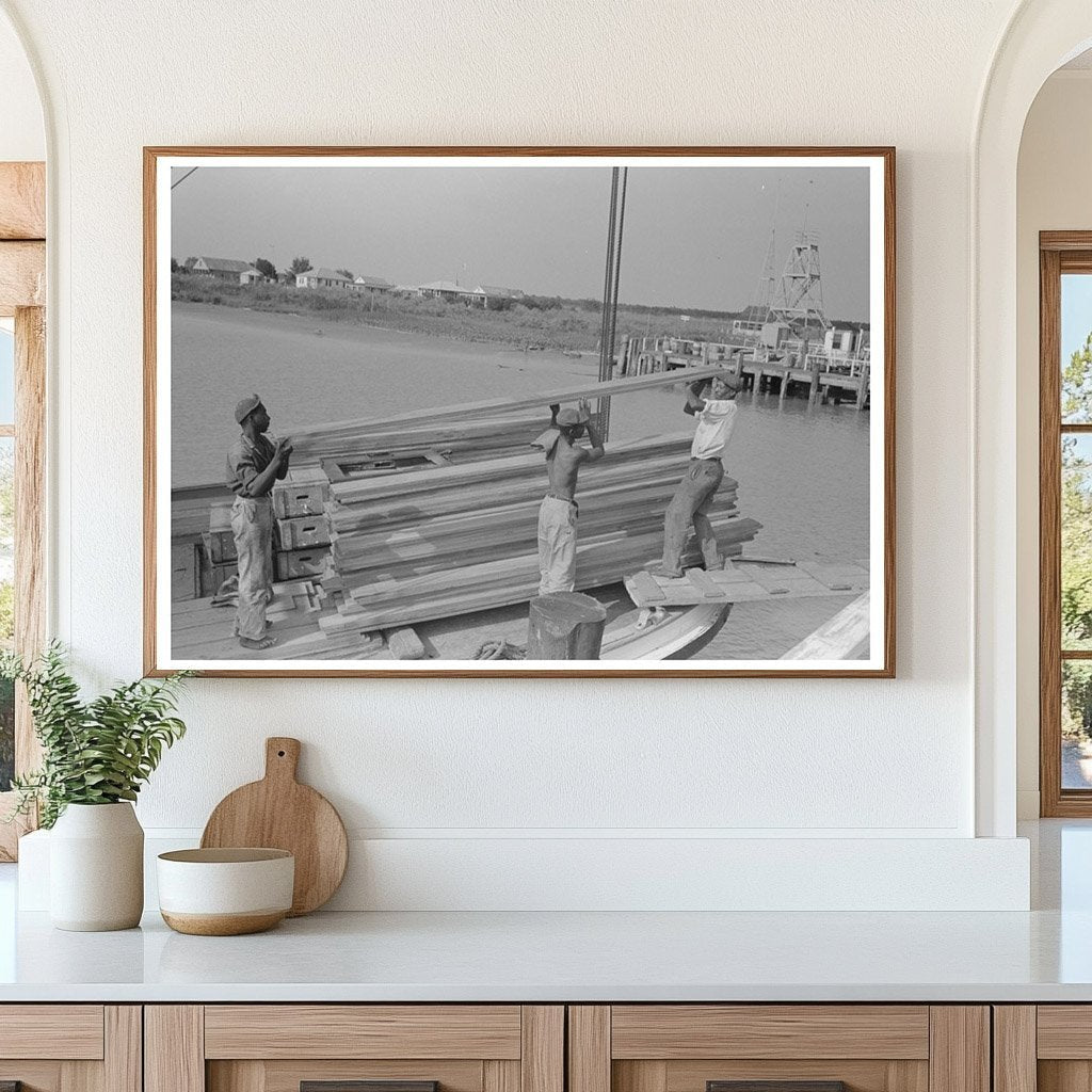 Stevedores Loading Stove on Boat Burwood Louisiana 1938 - Available at KNOWOL