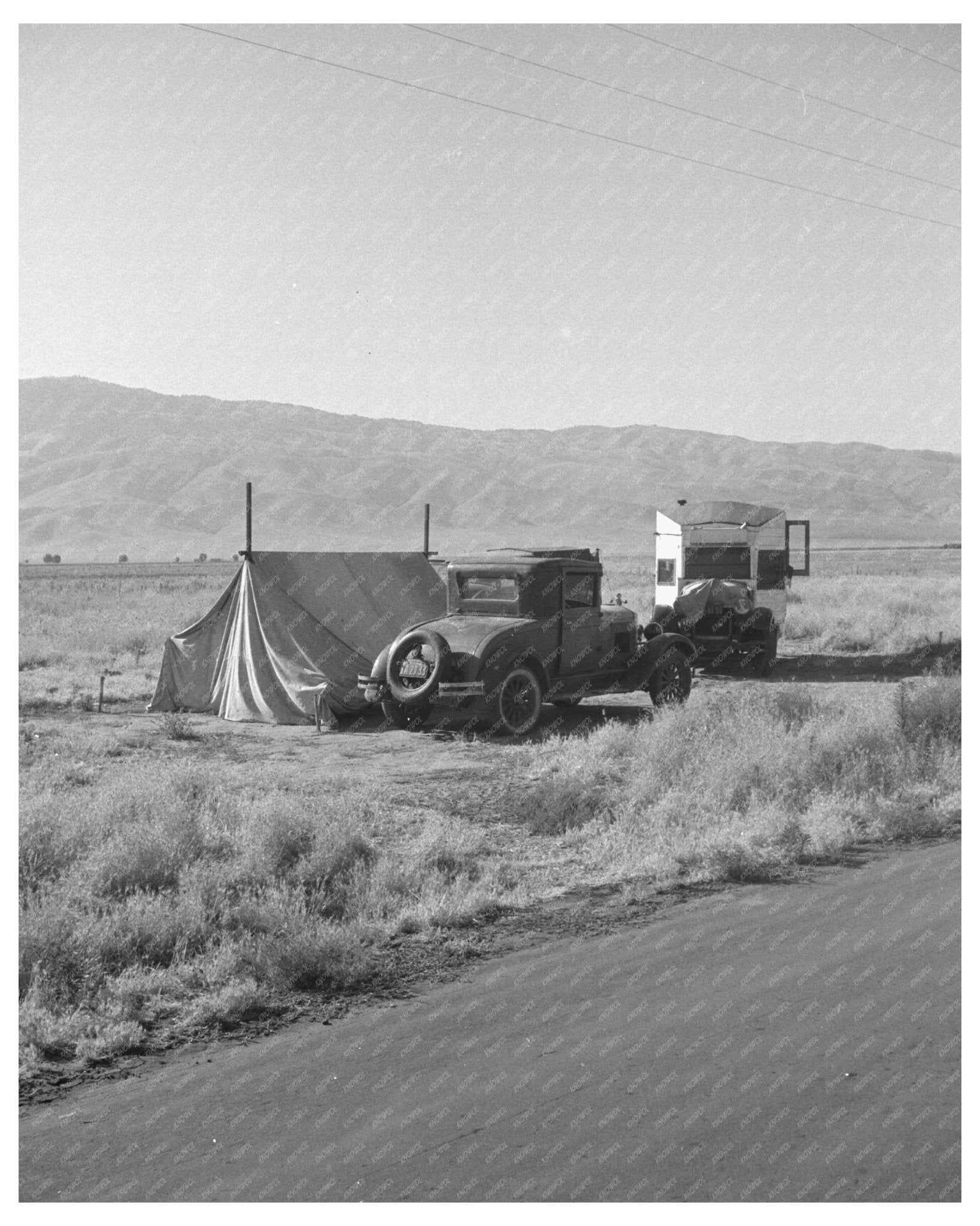 Transient Potato Workers Camping Highway Shafter California May 1935 Vintage Image - Available at KNOWOL