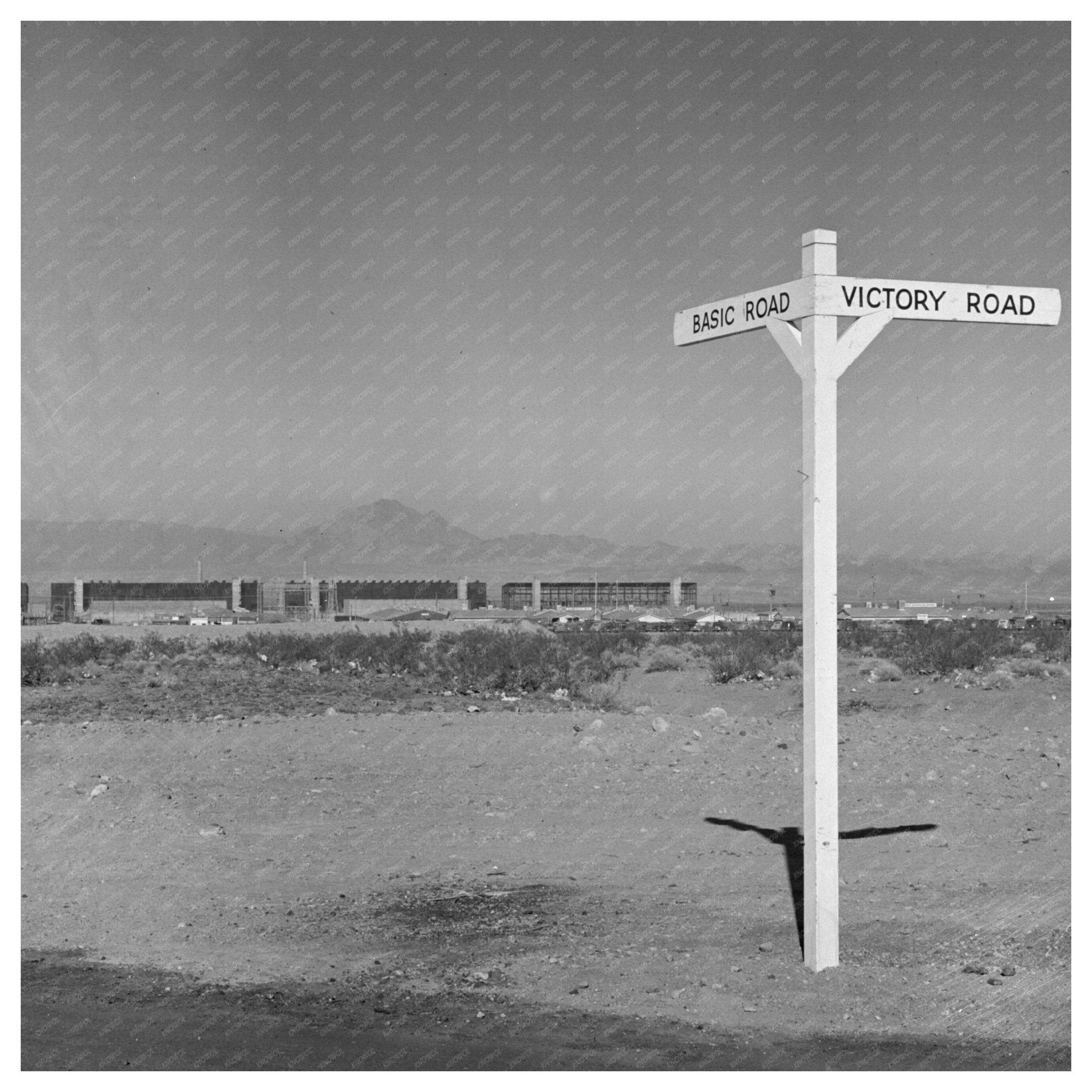 Victory Road Sign at Basic Magnesium Plant Las Vegas 1942 - Available at KNOWOL