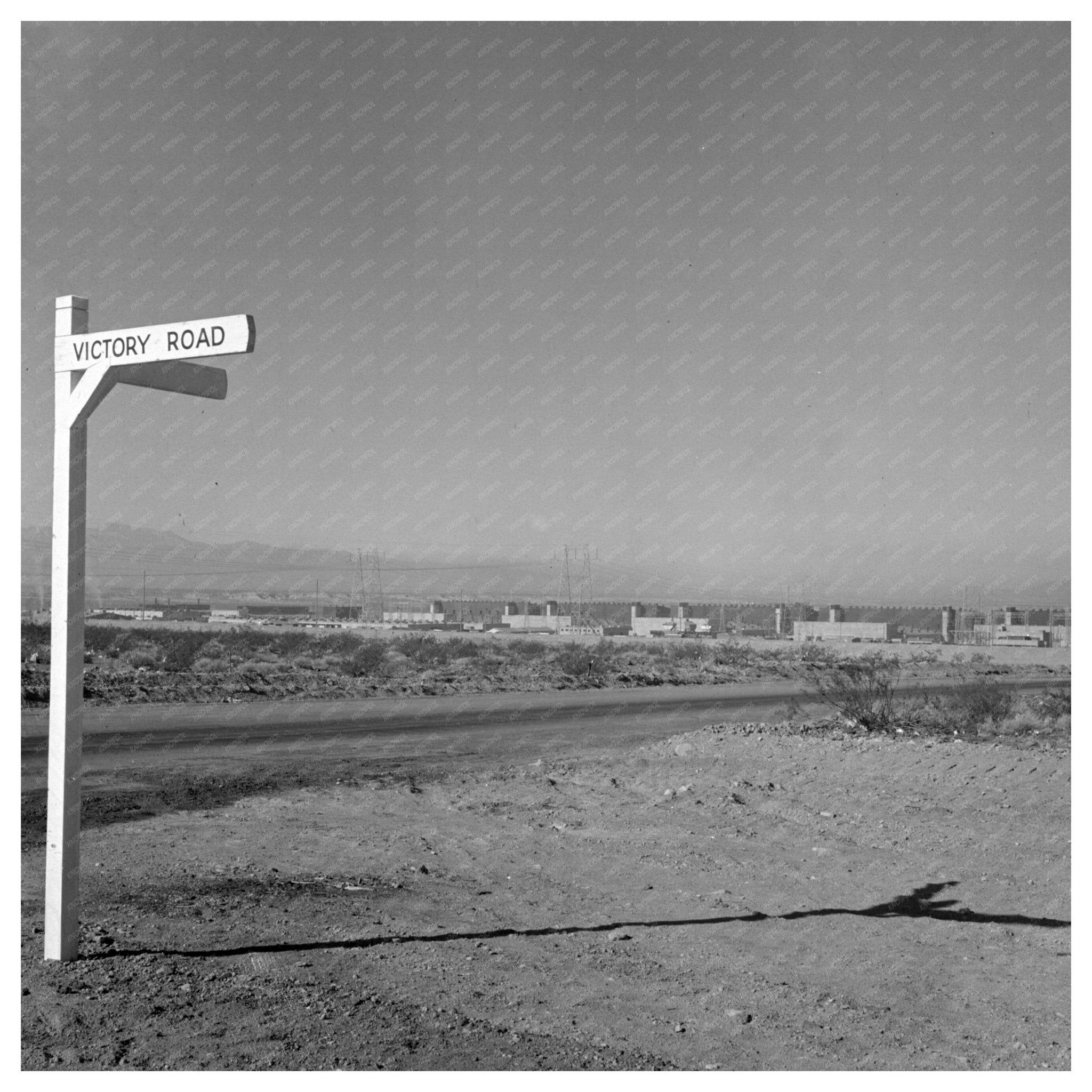 Victory Road Sign with Magnesium Plant Las Vegas 1943 - Available at KNOWOL