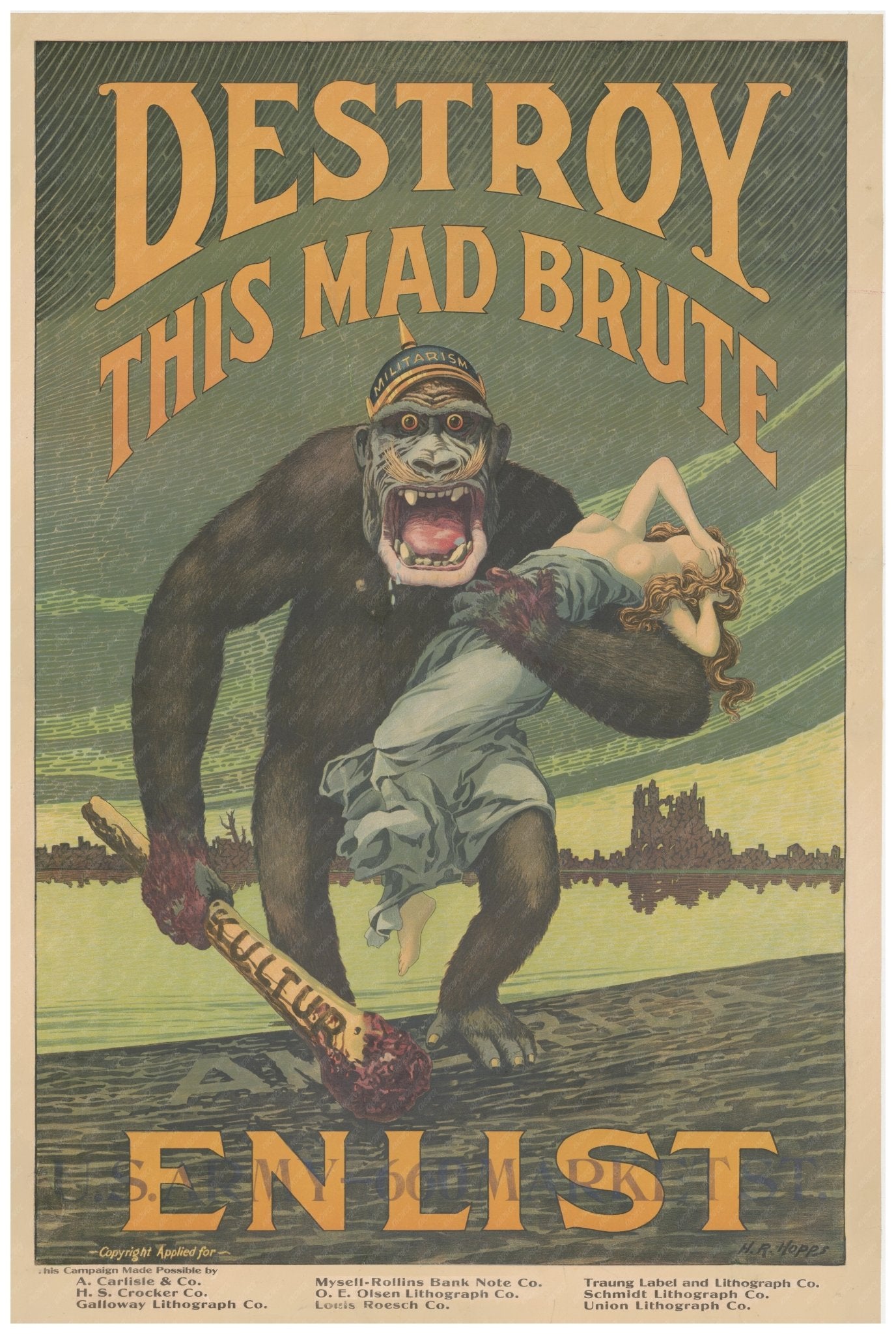 Vintage 1917 U.S. Army Enlistment Poster, Destroy this Mad Brute - Available at KNOWOL