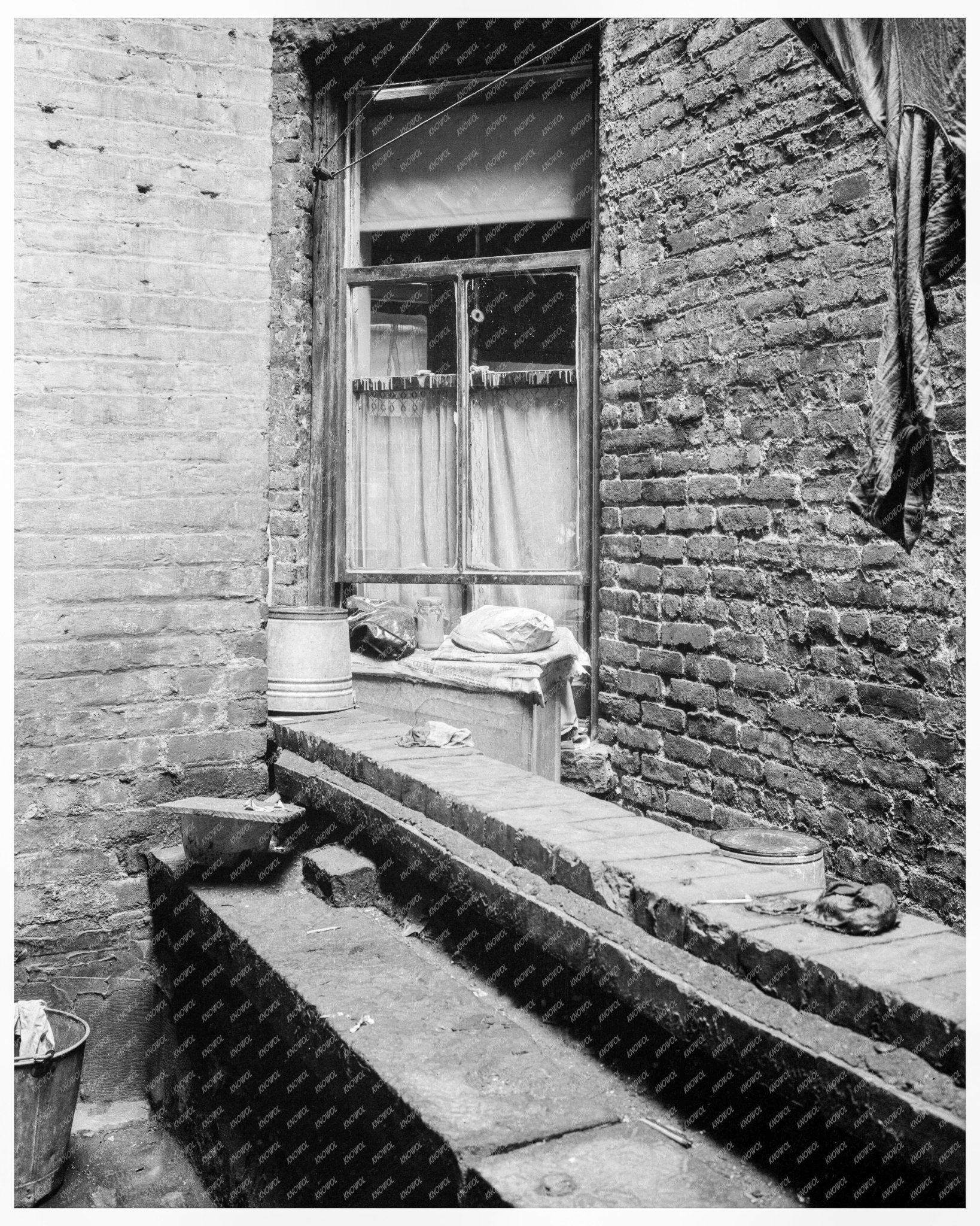 Vintage 1936 Photograph of Tenement Windows at 133 Avenue D New York City - Available at KNOWOL