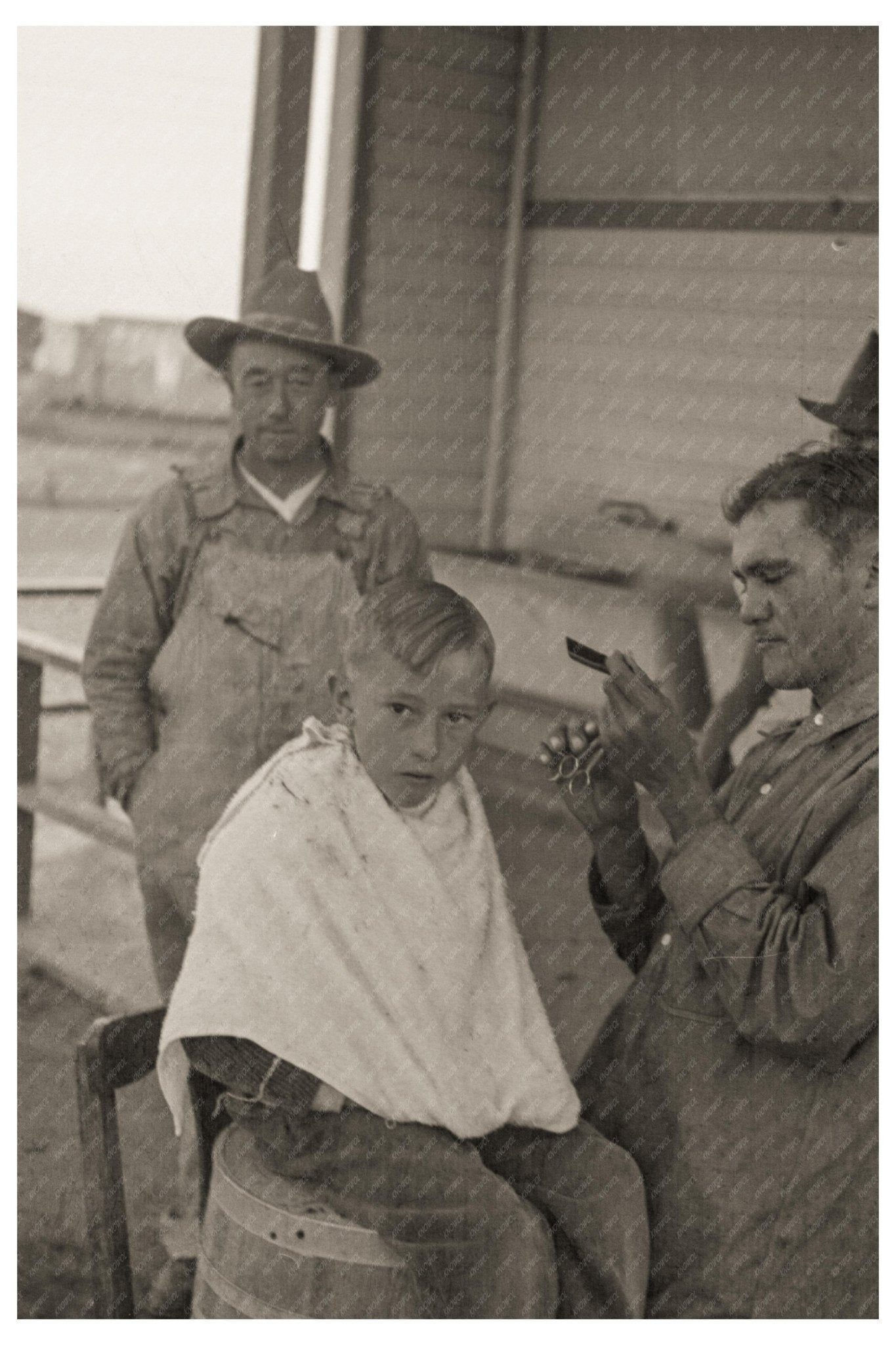 Vintage Barber Shop in Migrant Camp Kern County California 1936 Great Depression Image - Available at KNOWOL