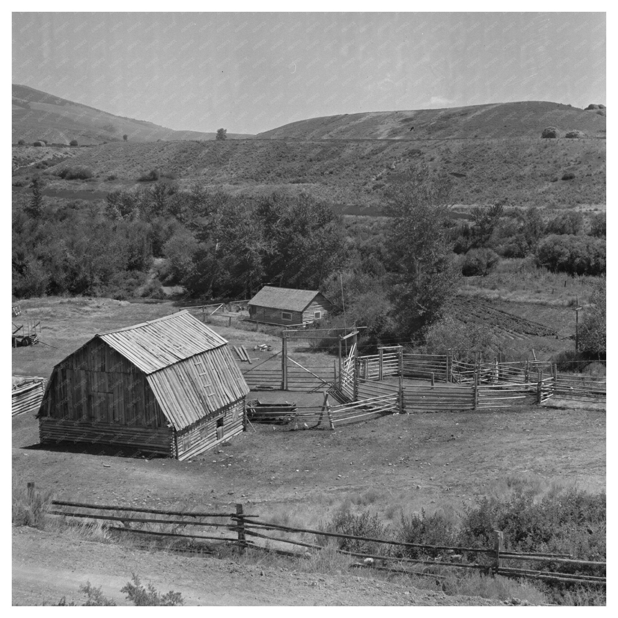 Vintage Barn and Corrals on Idaho Cattle Ranch 1942 - Available at KNOWOL