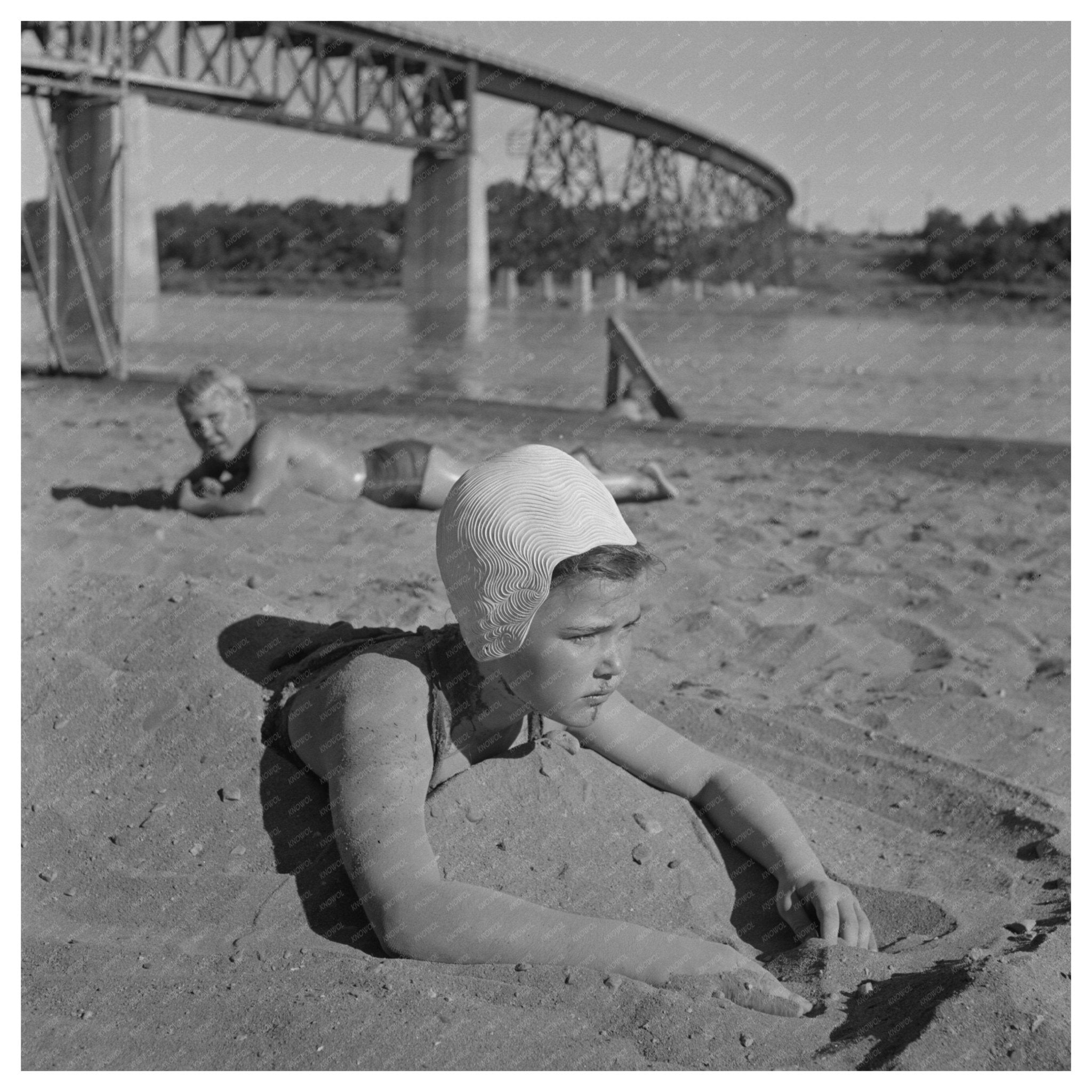 Vintage Beach Scene with Child Redding California June 1942 - Available at KNOWOL