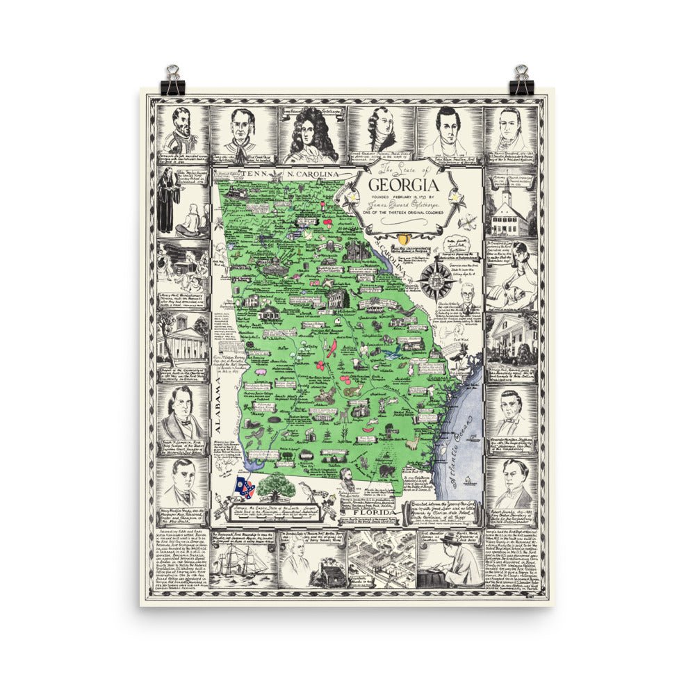 Vintage Map of Georgia, a one page history dedicated to the Old Timers - Available at KNOWOL