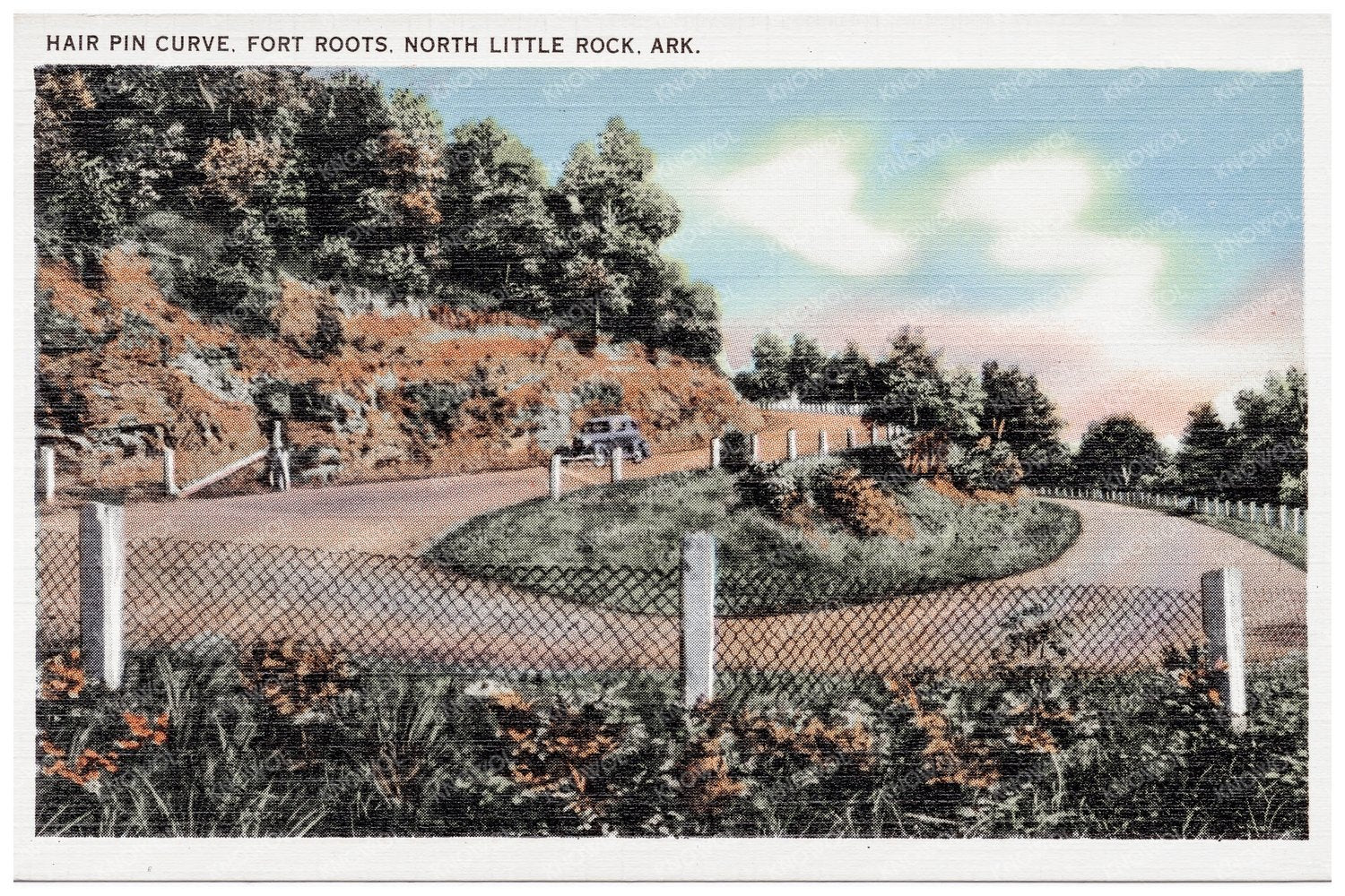 Vintage Postcard Fort Roots Hairpin Curve North Little Rock 1930s - Available at KNOWOL