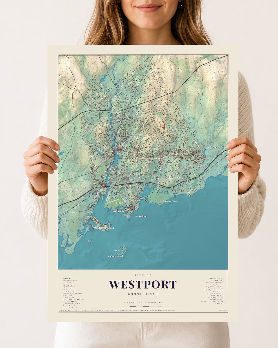 Westport, Connecticut map print, 12 x 18 archival matte print