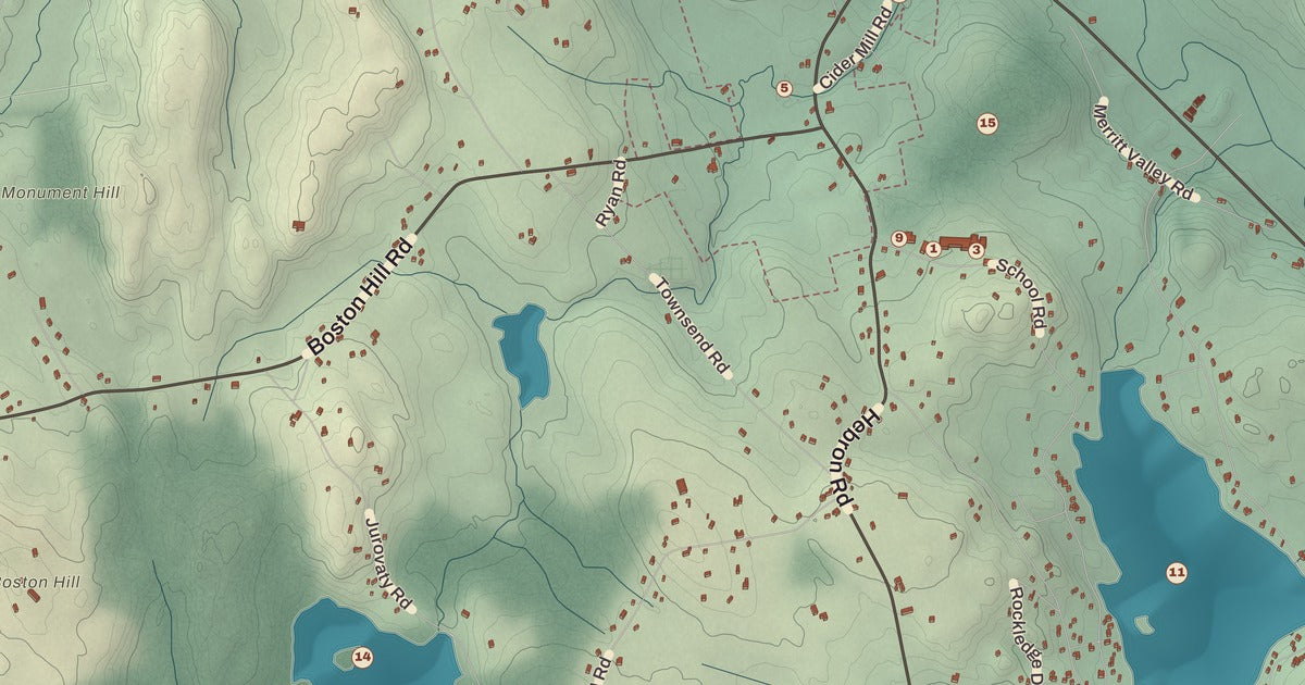 Detailed close-up of the KNOWOL map of Andover, Connecticut