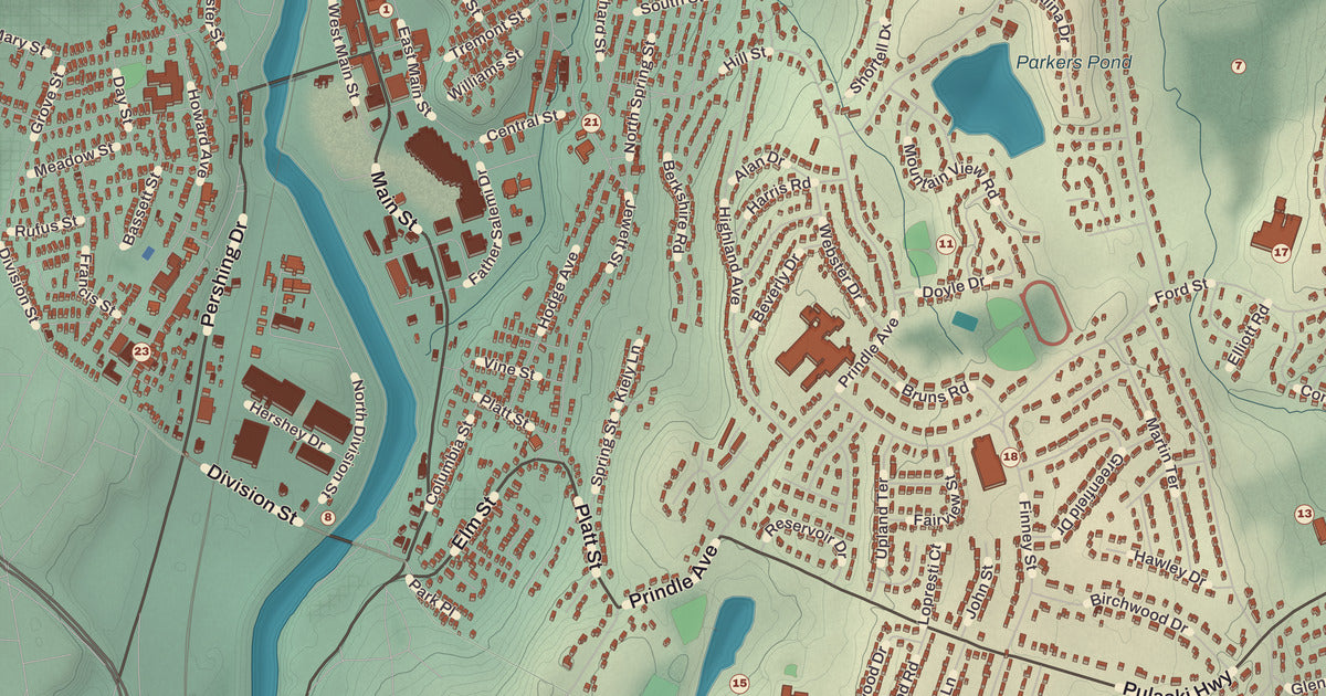 Detailed close-up of the KNOWOL map of Ansonia, Connecticut