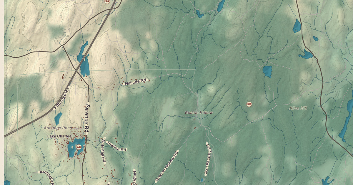 Detailed close-up of the KNOWOL map of Ashford, Connecticut