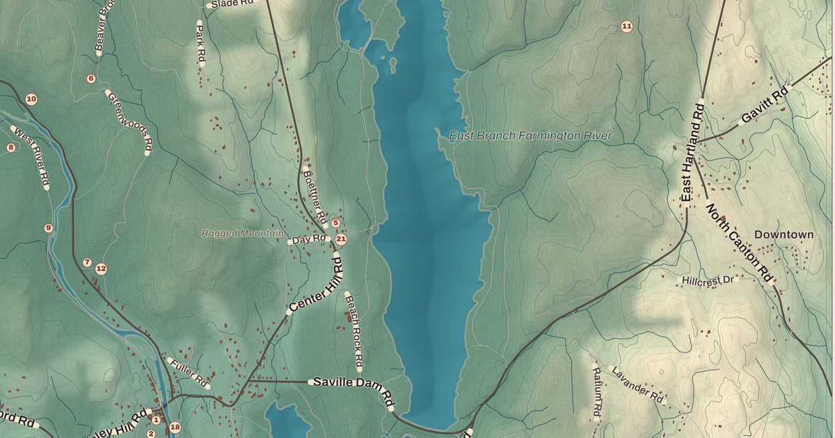 Detailed close-up of the KNOWOL map of Barkhamsted, Connecticut