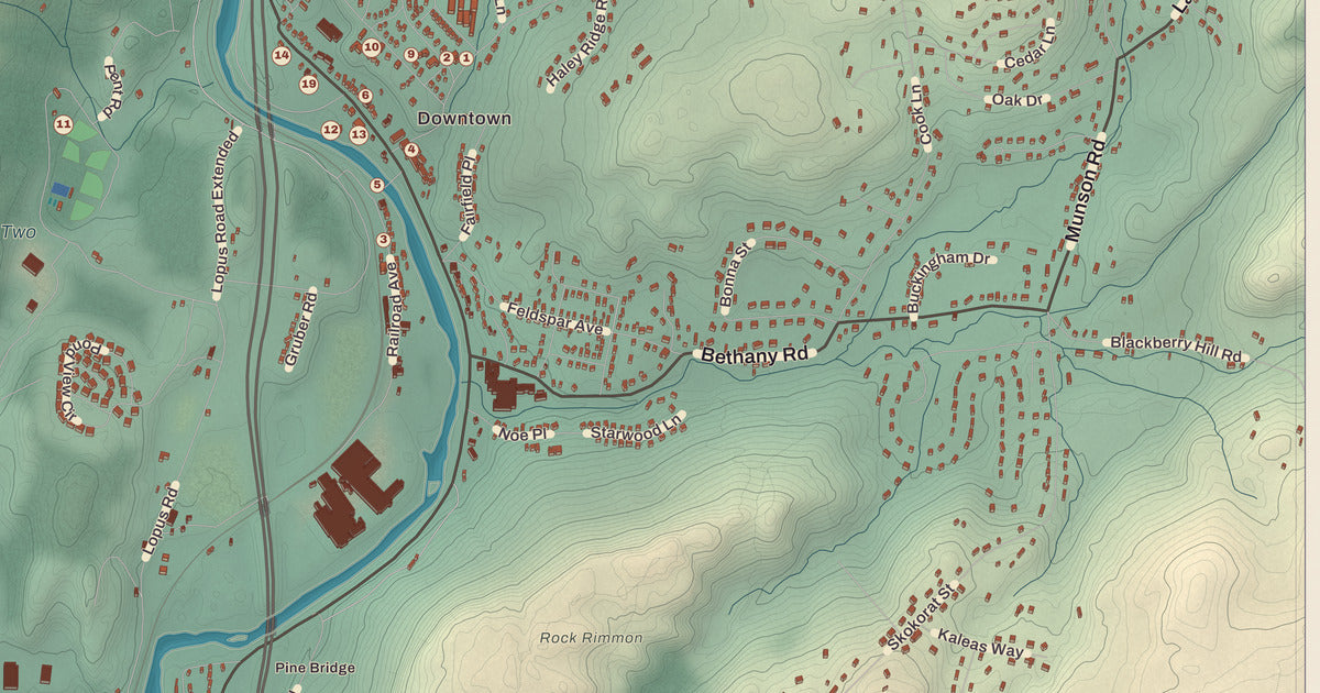Detailed close-up of the KNOWOL map of Beacon Falls, Connecticut