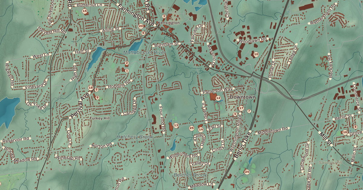 Detailed close-up of the KNOWOL map of Berlin, Connecticut