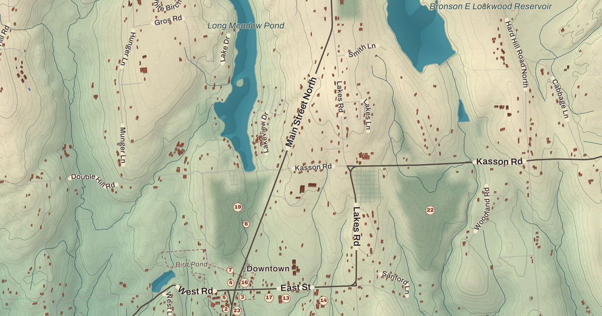 Detailed close-up of the KNOWOL map of Bethlehem, Connecticut