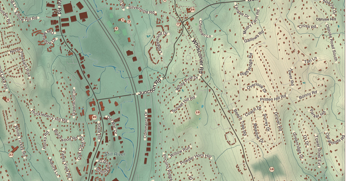 Detailed close-up of the KNOWOL map of Brookfield, Connecticut