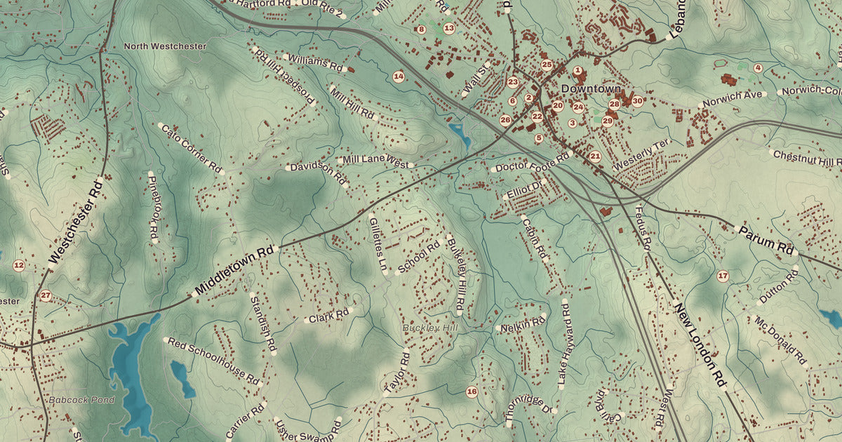 Detailed close-up of the KNOWOL map of Colchester, Connecticut