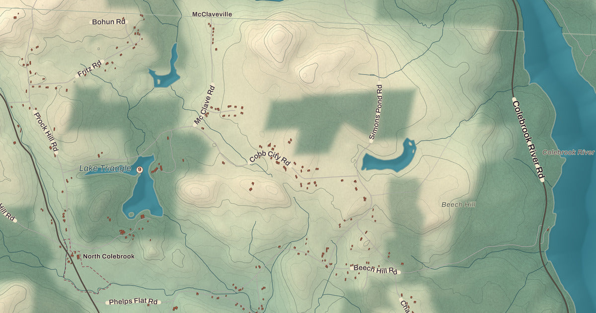 Detailed close-up of the KNOWOL map of Colebrook, Connecticut
