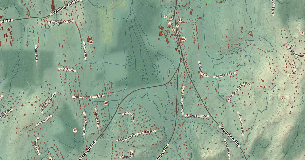 Detailed close-up of the KNOWOL map of Durham, Connecticut