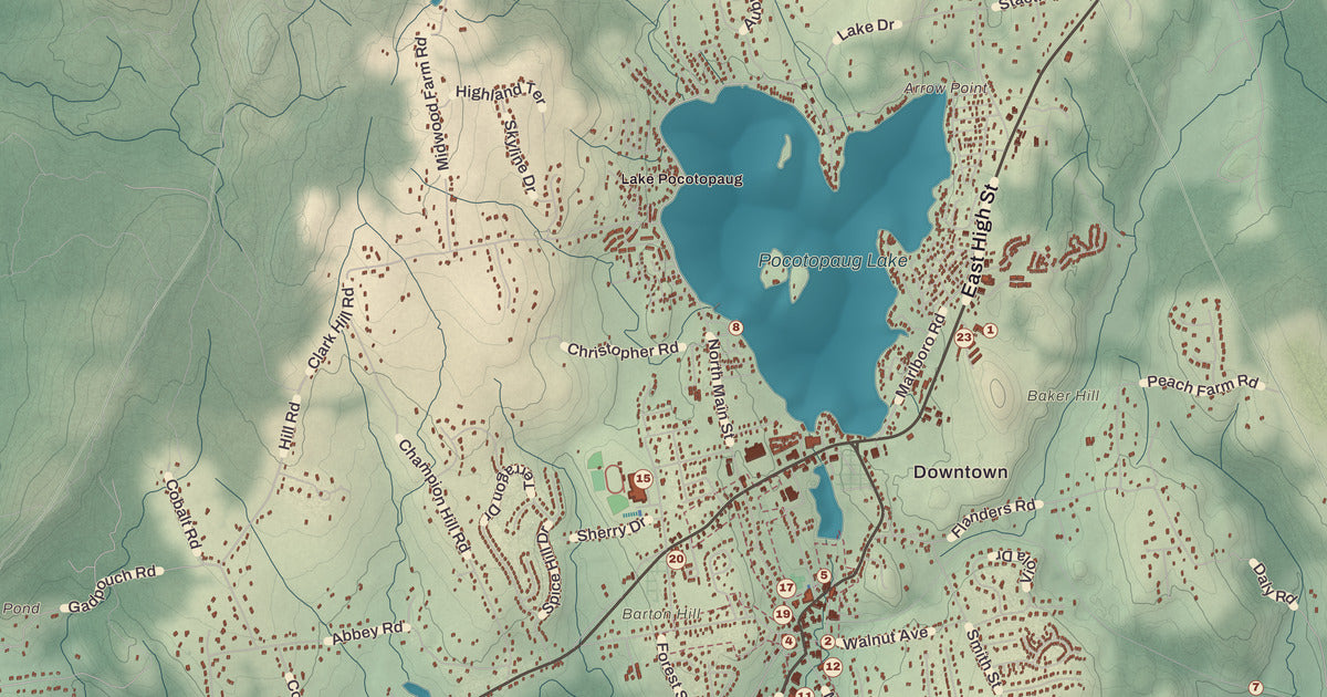 Detailed close-up of the KNOWOL map of East Hampton, Connecticut