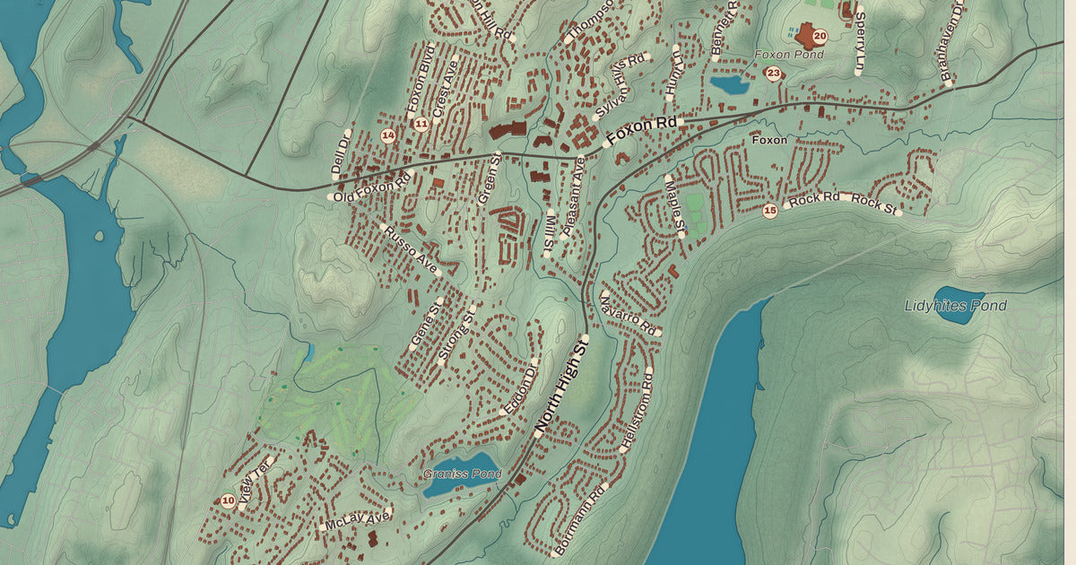 Detailed close-up of the KNOWOL map of East Haven, Connecticut