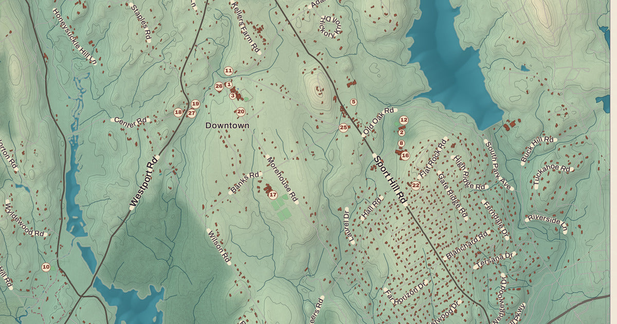 Detailed close-up of the KNOWOL map of Easton, Connecticut