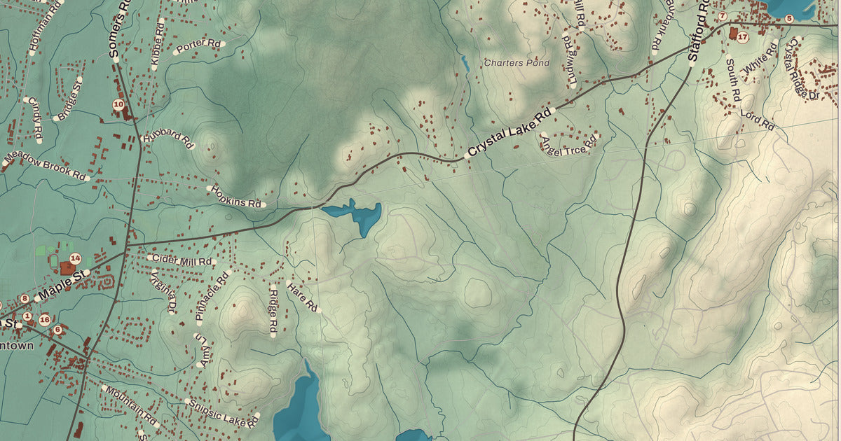 Detailed close-up of the KNOWOL map of Ellington, Connecticut