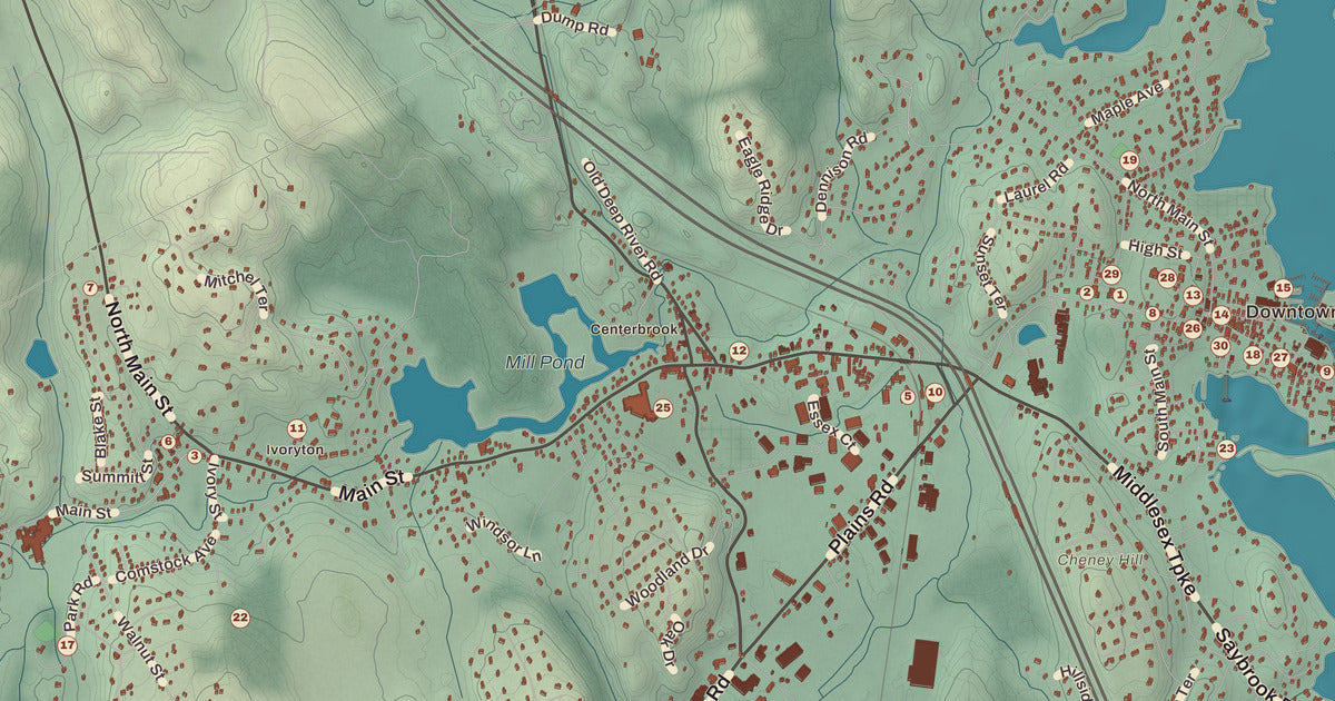 Detailed close-up of the KNOWOL map of Essex, Connecticut