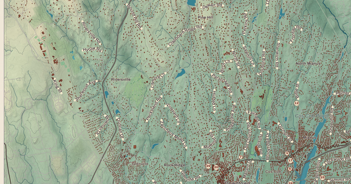 Detailed close-up of the KNOWOL map of Greenwich, Connecticut