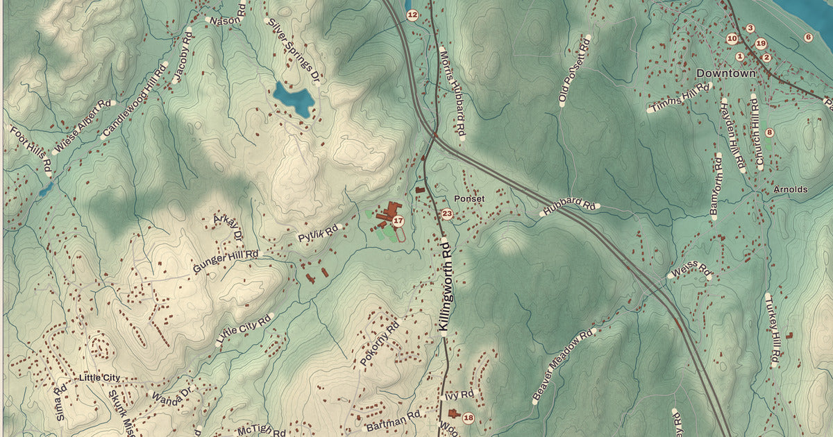 Detailed close-up of the KNOWOL map of Haddam, Connecticut