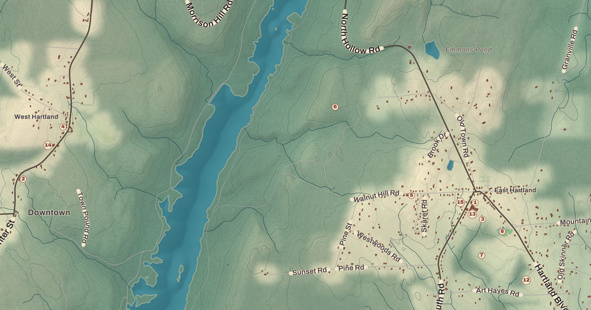 Detailed close-up of the KNOWOL map of Hartland, Connecticut
