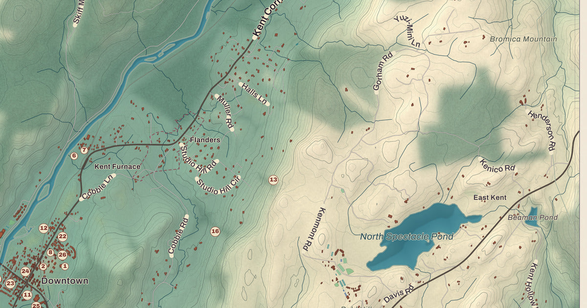 Detailed close-up of the KNOWOL map of Kent, Connecticut