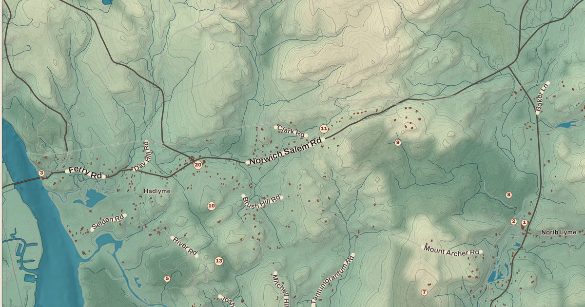 Detailed close-up of the KNOWOL map of Lyme, Connecticut