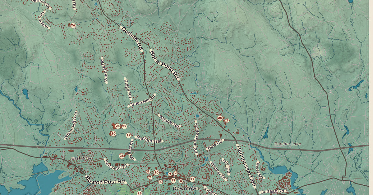 Detailed close-up of the KNOWOL map of Madison, Connecticut